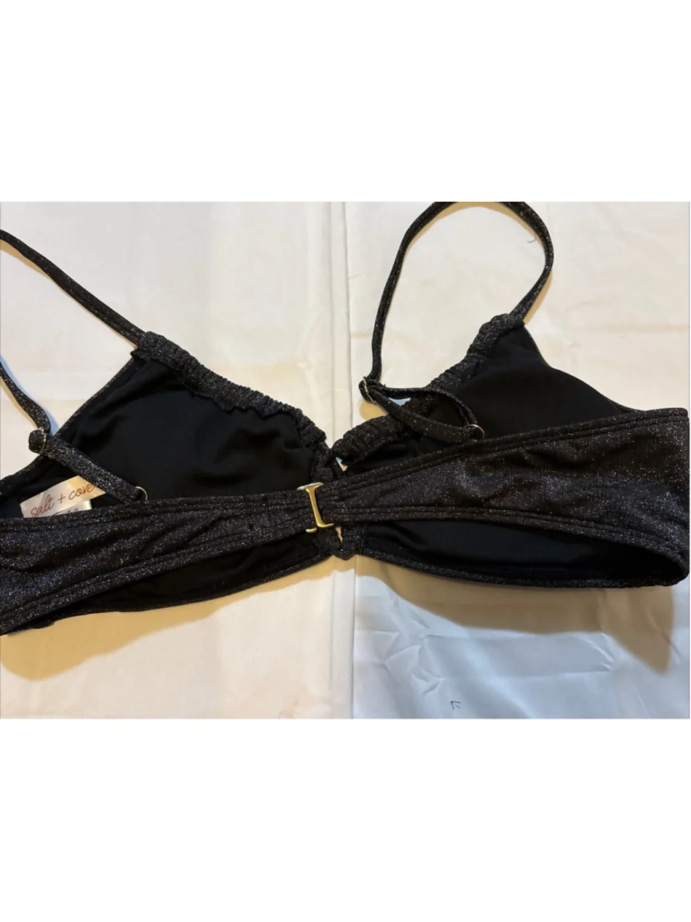 Salt + Cove Womens Solid Lurex Twist-Front Bikini Swim Top Black X-Large